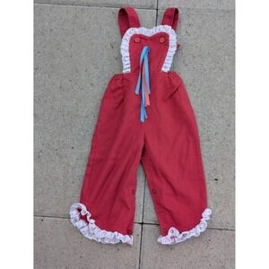 VTG Toddletime Overalls Girls 12-18 Months Red Lace Ruffle Snap One-Piece 80s